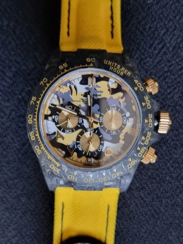 ATOMI SHINE CHRONOGRAPH WATCH BLACK YELLOW & GREY DIAL IN VELOCIREX CARBON FIBRE