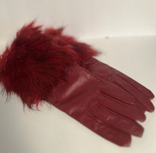 Leather Gloves Long Wine Color Plush Womens Sz M/L 2025 Fall/Winter Trend