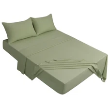 PiccoCasa 110gsm1 Flat Sheet 1 Fitted Sheet and 2 Pillowcases Bed Sheet Set 4Pcs