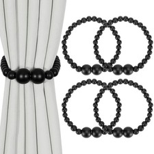 Magnetic Curtain Tiebacks, 4 Pack Curtain Holdbacks for Draperies, Wood Bead ...