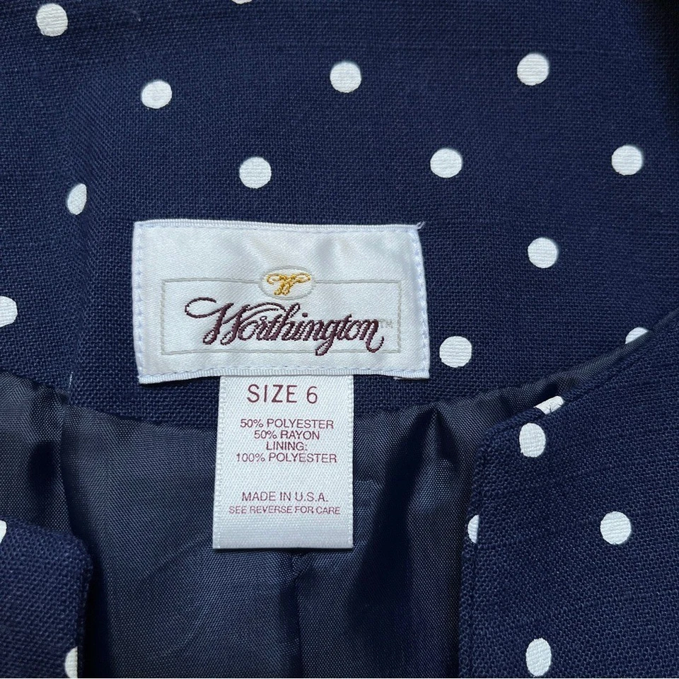 Chaqueta Blazer Vintage Para Mujer 6 Lunares Azul Marino Blanco Retro Náutica Preppy Foto 3 de 4