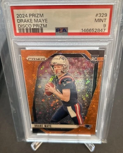 2024 Prizm-Drake Maye-Orange Disco Prizm-Rookie # 329-PSA 9 Patriots 🪩🕺