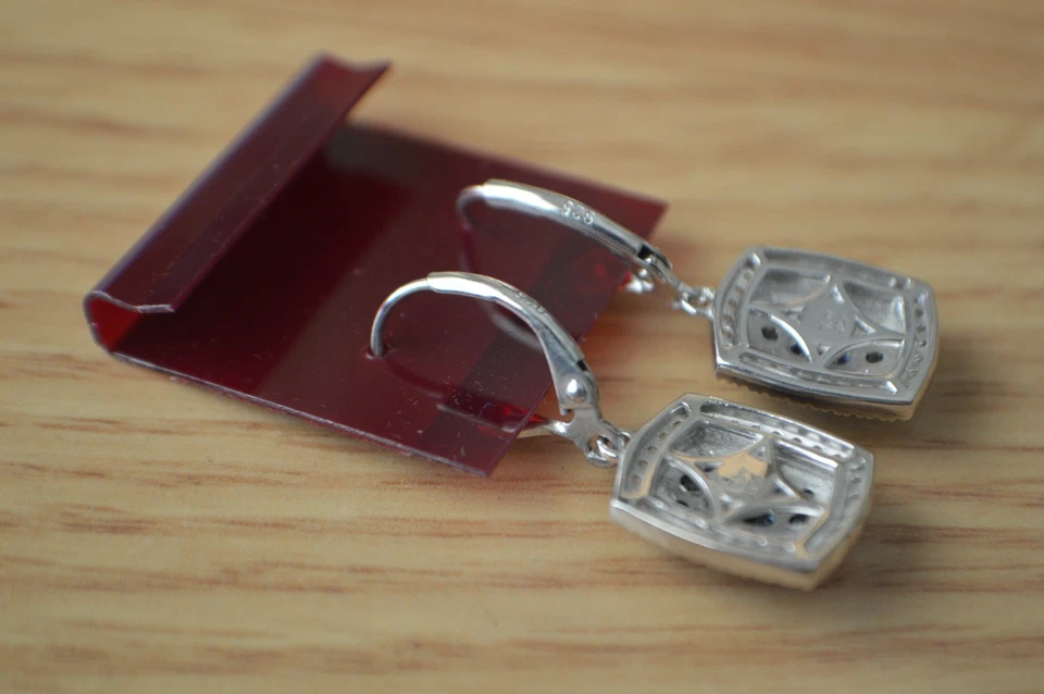 1.70ct AAAA Ceylon Blue Sapphire/Zircon Earrings Rhodium Plated over Fine Silver - Image 4 of 4