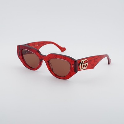 New Gucci GG1421S 006 Transparent Red with GG Pattern/Brown 51-20