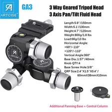 3-Way Geared Tripod  Head Camera Head Aluminum 3 Axis Pan/Tilt Fluid Head