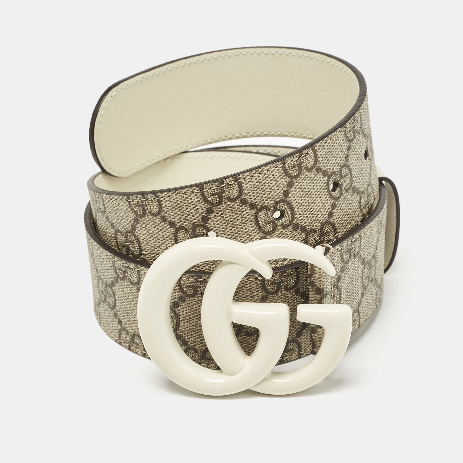 Ceinture Gucci beige/blanc GG Supreme toile GG Marmont boucle 75 cm