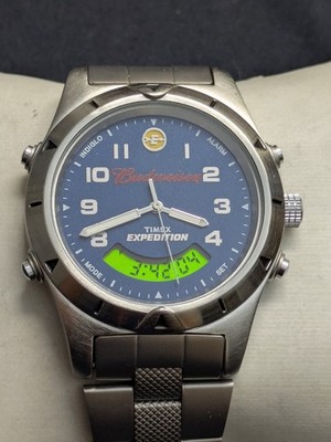 RARE TIMEX Expedition Budweiser Men's Watch T44653 Day Date 7.6