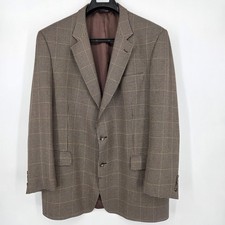 Jos A Bank Executive Silk Blend Blazer Mens 46L Brown Houndstooth Glen Plaid