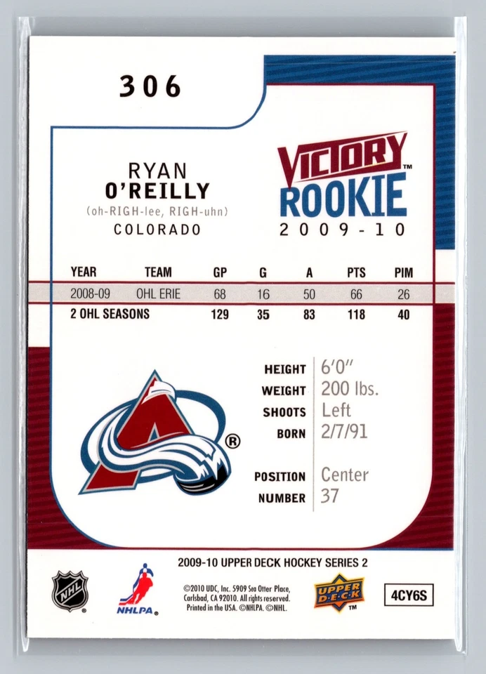 2009-10 Upper Deck Ryan O'Reilly Rookie #306 Victory Rookie RC - Image 2 of 3