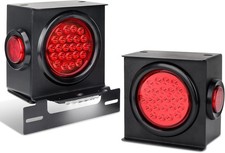 12V Square LED Trailer Light Steel Boxes Housing Kit, 2PCS IP67 Red Waterproof S