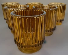 6 Kate Aspen Ribbed Amber Glass Tealight & Votive Candle Holders PLUS Tealights