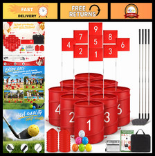 Golf Bucket Yard Game Set - 4 Clubs, 9 Hole Course, Balls Flag - Outdoor Lawn