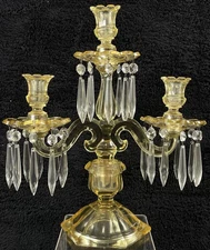 Heisey Sahara Yellow Old Williamsburg 3 Light Candelabra / Epergne #300-3 Vtg