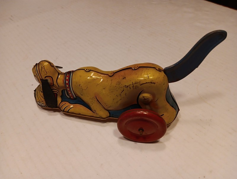 Vintage 1939, Marx, Disney, Pluto Tin Litho Winding Toy, With Wheels, Working!