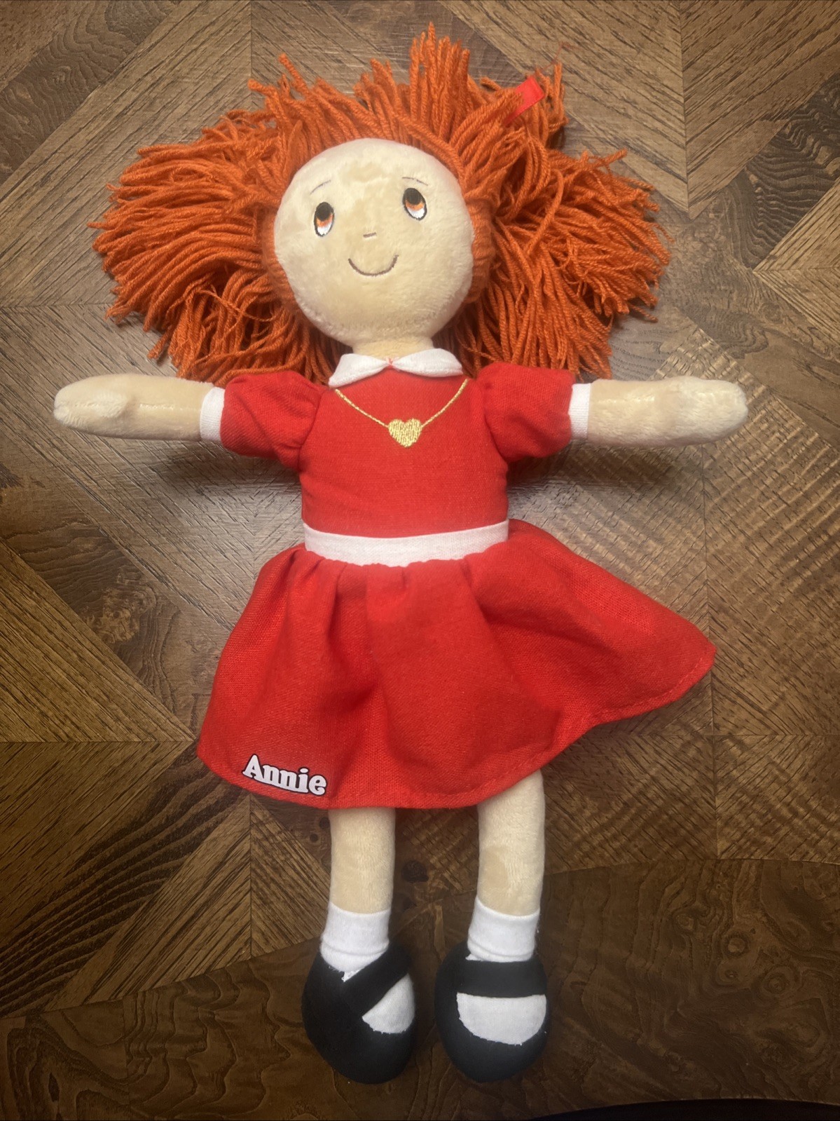 Vintage 1982 Annie Rag Doll - 15” Soft Cloth - Red Dress Red Yarn Hair - NICE!