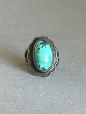Old Pawn Navajo Sterling Silver and Turquoise Ring. Size 5 3/4