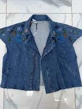Cloudy Head Embroidered Jeans Jacket Medium Hand Beaded Vintage