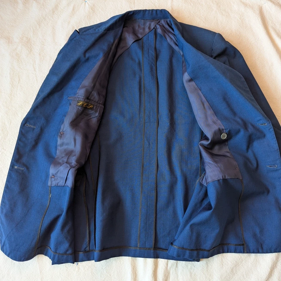 JCPenny винтажный 1940 Мужская двубортный синий Gaberdine блейзер куртка пик лацкан - Изображение 3 из 4