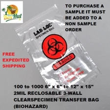 Bio Hazard Specimen Bag Outer Pouch Zip Seal lock Top Re-closable Transfer Bags