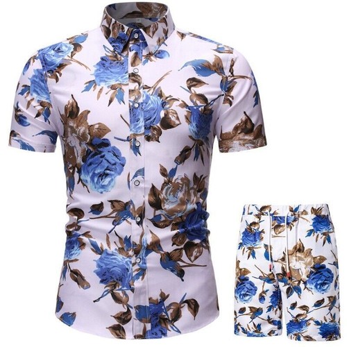 Men 2 Piece Set Summer Man Printed Shirt and Shorts Set Hawaiian Shirt Set - 第 6/15 張圖片
