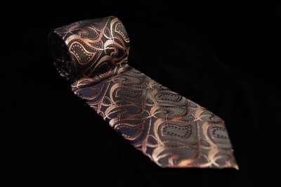 Massimo Ferre-Mens Black & Mocha Paisley 100% Italian Silk Neck Tie 3.5''W x 60''L