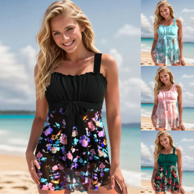 New Women Tankini floral Swimdress Swimsuit Beachwear Push Up Swimwear Plus Size