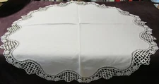 Antique White Linen Centerpiece Ornate Needle Lace Edging 