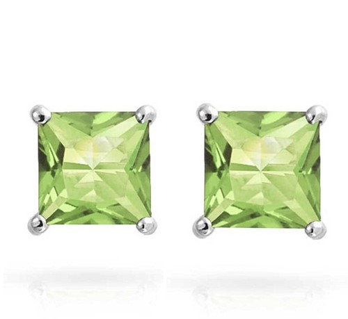 White Gold Finish Princess cut 7mm peridot Princess stud earrings Gift Boxed - Picture 3 of 4