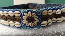 Vintage Belt Buckles With Mother of Pearl Shell embroidered On Cloth Hand Made