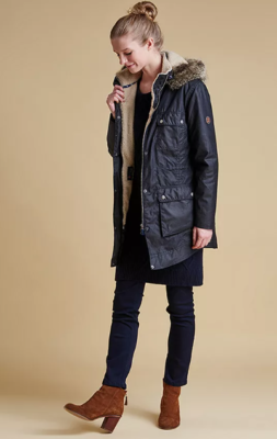 Barbour Carribena Wax Faux Hooded Jacket Black England Style Waxed