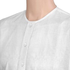 Men's Mandarin White Linen Collarless Grandad T-Shirt Neck Formal Wedding Shirt