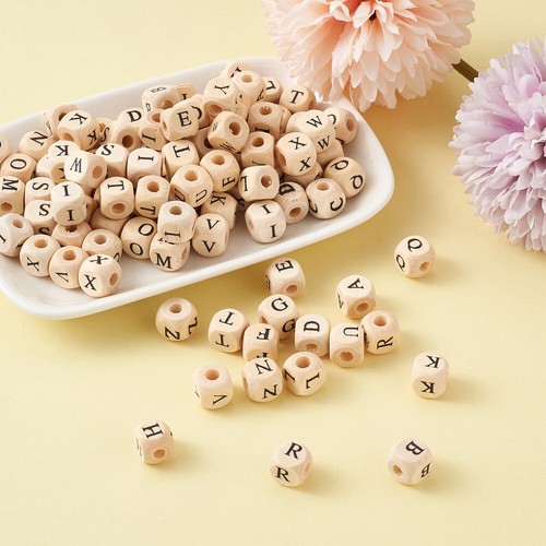 520Pcs Alphabet Wooden Beads with Initial Letter Square Loose Beads 10mm - Picture 6 of 7