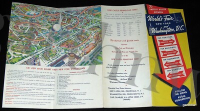 NEW YORK WORLD'S FAIR 1939 ILLUSTRATED VIEW & FERRY ROUTE MAP FROM WASHINGTON DC