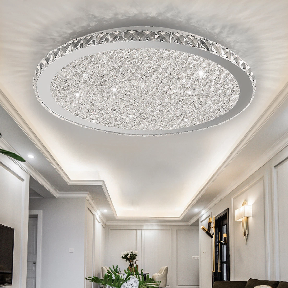 Modern Flush Mount Crystal Chandelier LED Ceiling Light Pendant