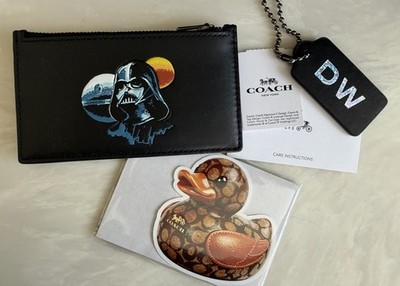 NWT COACH X STAR WARS DARTH VADER BLACK/MULTI LEATHER ZIP CARD
