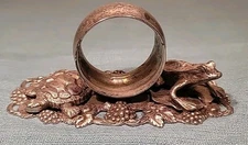 Chip Grigley Antique Victorian Silverplate Napkin Ring Frog  Turtle Grape Vines