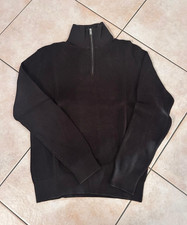 H&M Herren Pullover Schwarz Strick Half-Zip S...