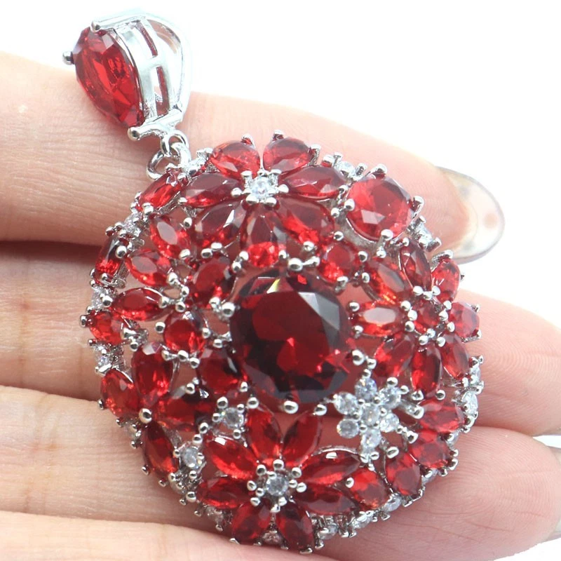 Nuevo Diseñado 10.4g Largo Grande Rojo Sangre Rubíes Circonita cúbica Mujeres Boda Colgante Plata Foto 3 de 3