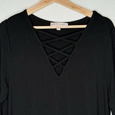 Philosophy Black Lace Up Shift Dress Womens XL Flowy Boho Midi Minimalist