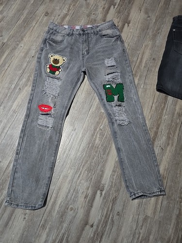 Vintage Black Jeans With Fun Patches Unisex Sz 32x26