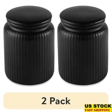 Ceramic Ribbed Storage Jar W/ Airtight Lid Kitchen Organization 580 mL New