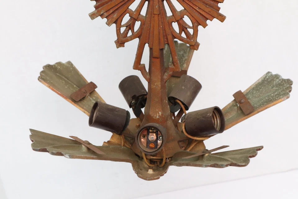 ATQ Art Deco Virden 5 Light Chandelier 1930`s Rayburn Slip Shade Fixture Light - Image 4 of 4