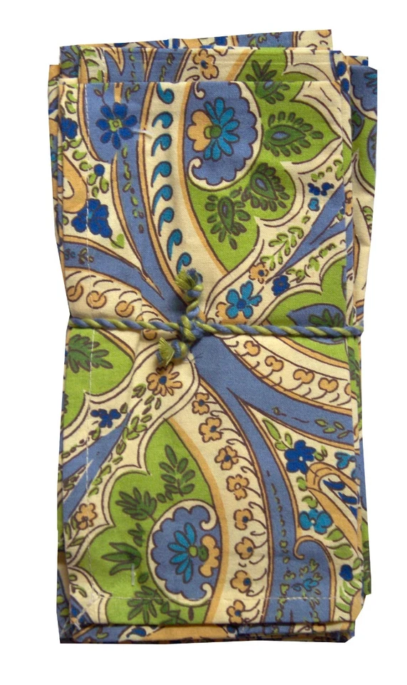 Juego de 10 servilletas de cachemira April Cornell 16"X16" azul verde dorado 100 % algodón nuevas con etiquetas Foto 2 de 4