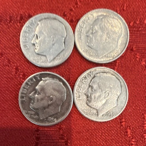 Roosevelt Dimes 1956 Silver Circulated Lot of 4 Business Strike 10C Uncertified