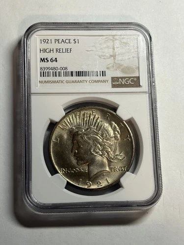 1921 Peace Silver Dollar NGC MS64 High Relief Key Date Great Strike