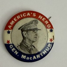 Vintage General Douglas MacArthur America's Hero Political Pin Pinback