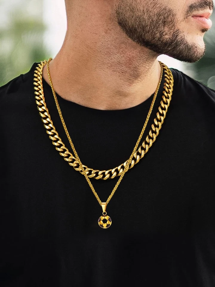 Collar deportivo con colgantes de pelota para hombre, collar de cadena dorada con fútbol Foto 2 de 4