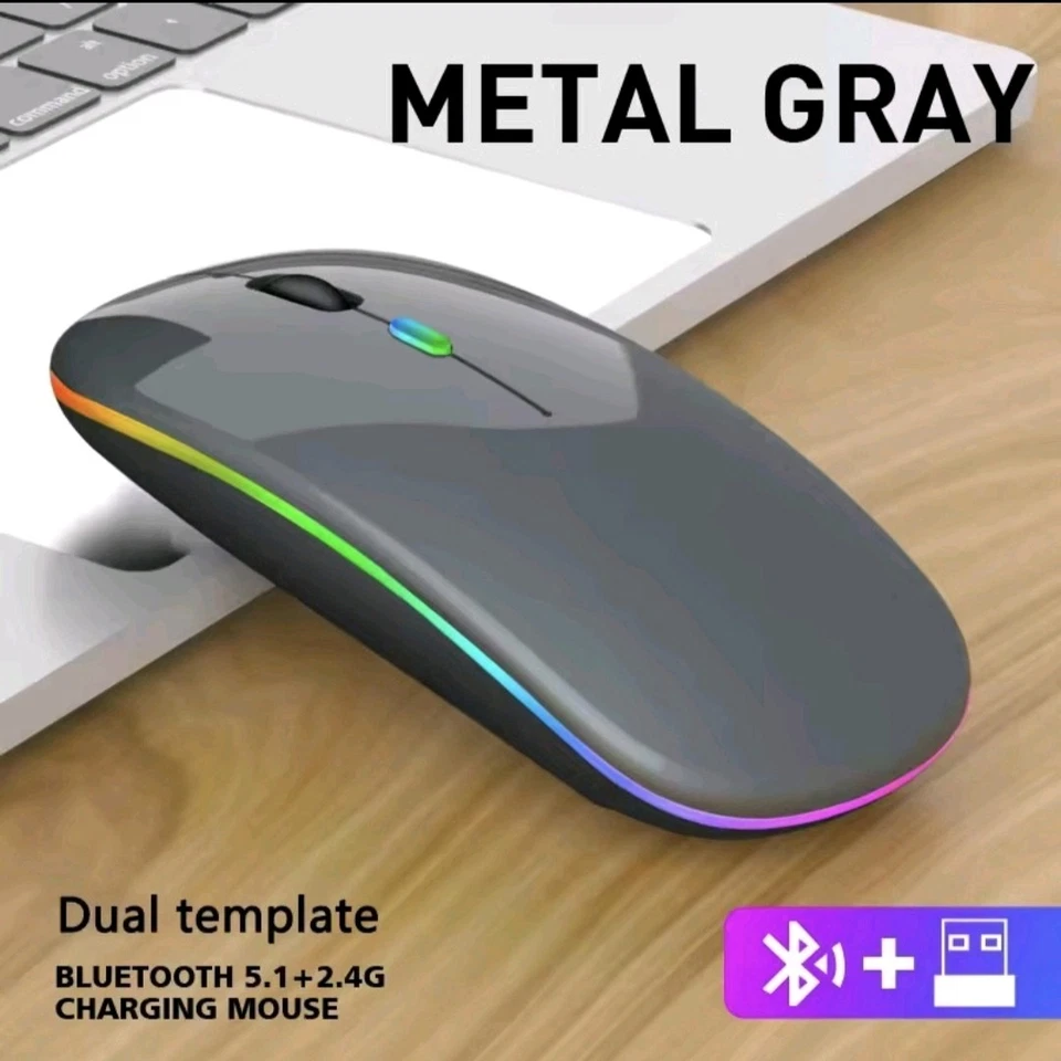 Rechargeable Slim Wireless Silent Mouse Bluetooth 5.0+ 2.4G Cordless Laptop PC - Image 2 of 4