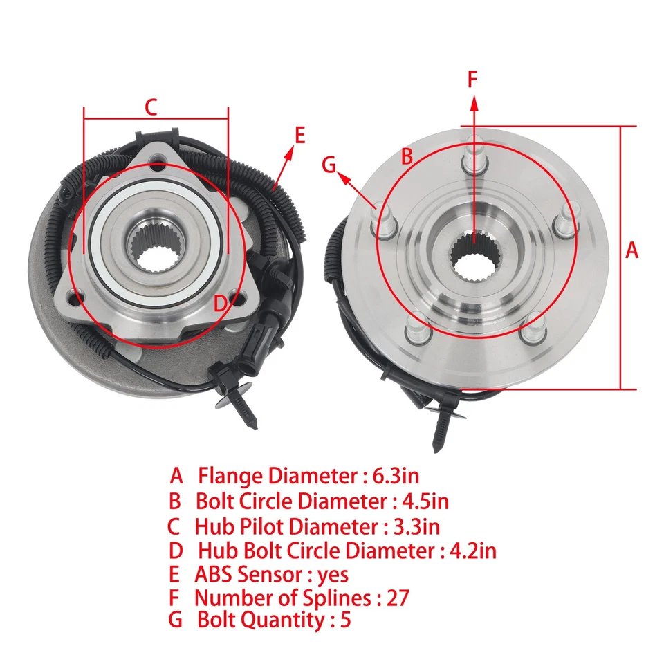 Buje de cojinete de rueda delantera para Ford Explorer Mountaineer 2002 2003 2004 2005 515050 Foto 3 de 4