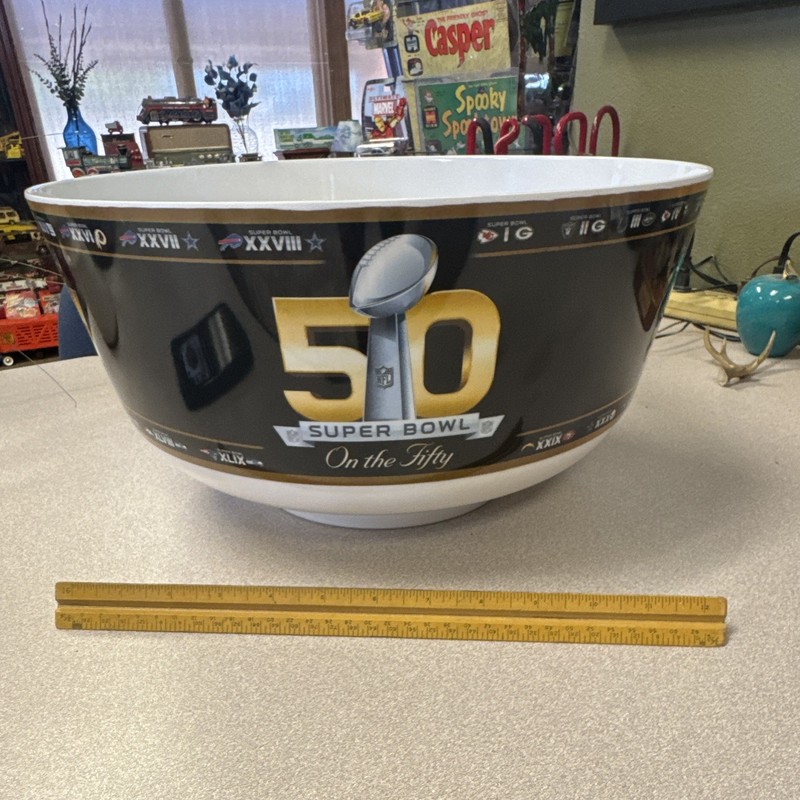 NFL Super Bowl 50 On the Fifty Party Bowl Black/White/Gold Dishwasher Safe